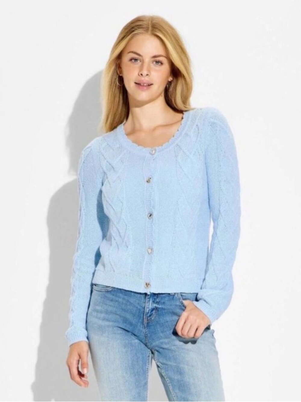 Wild Fable Women's Small Light Blue Heart Button Cable Knit Cardigan NWT